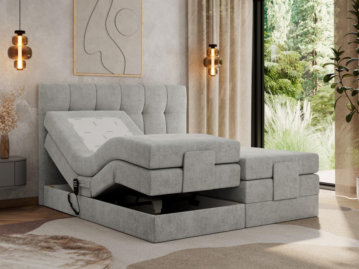 BOXBETT VITTORIA 200/200 - Hellgrau Struktur - H3 - Hellgrau, Holz/Textil (200/200cm) - MKS