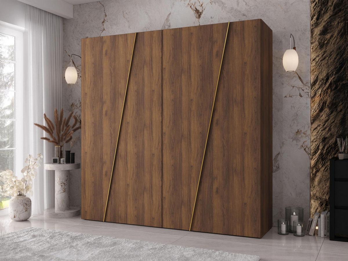 DREHTÜRENSCHRANK Zen 200 cm - Goldfarben/Nussbaumfarben, Holzwerkstoff/Kunststoff (200/202/50cm) - MIRJAN24