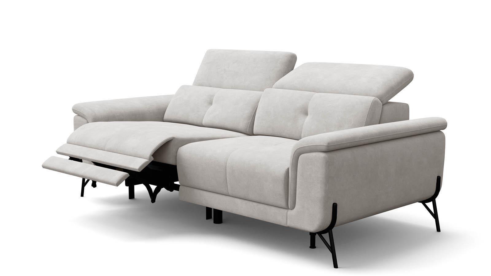 SOFA RELAX AVENA 3-Sitzer, beiger Veloursstoff - Beige/Schwarz, Holz/Textil (204/80/108cm) - Courtois Laville