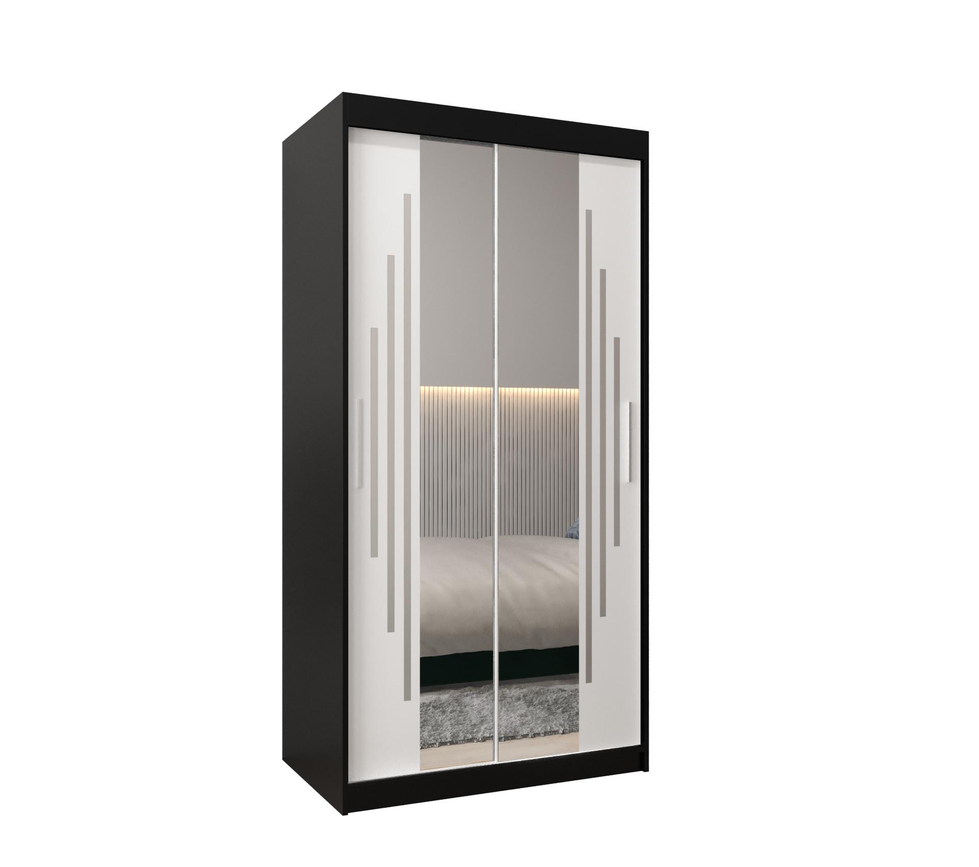 SCHWEBETÜRENSCHRANK 200/100/62 2-türig - Silberfarben/Schwarz, Holz/Kunststoff (100/200/62cm) - Abiks Möbel