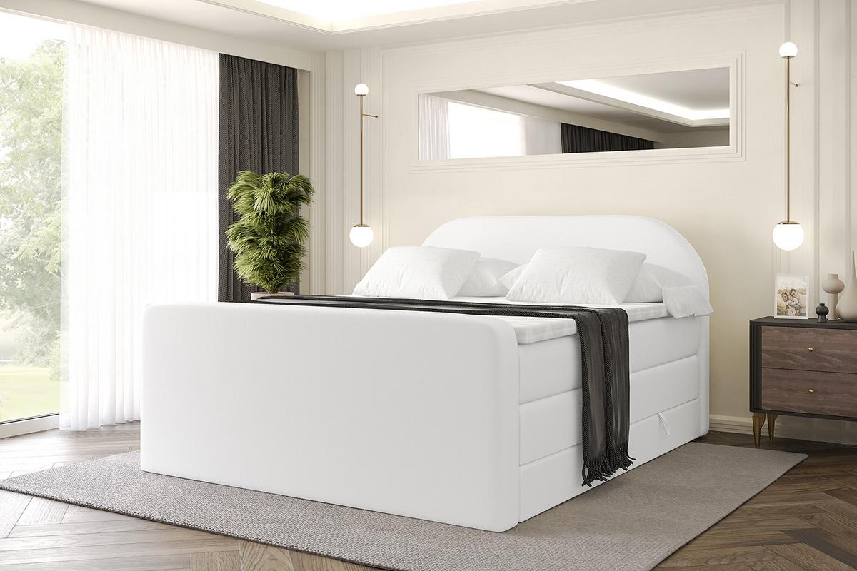 BOXSPRINGBETT mit Matratze und Lattenrost - NOX-Z KING-200x200 - Weiß Kunstleder - Weiß, Holzwerkstoff (200/200cm) - ALTDECOR