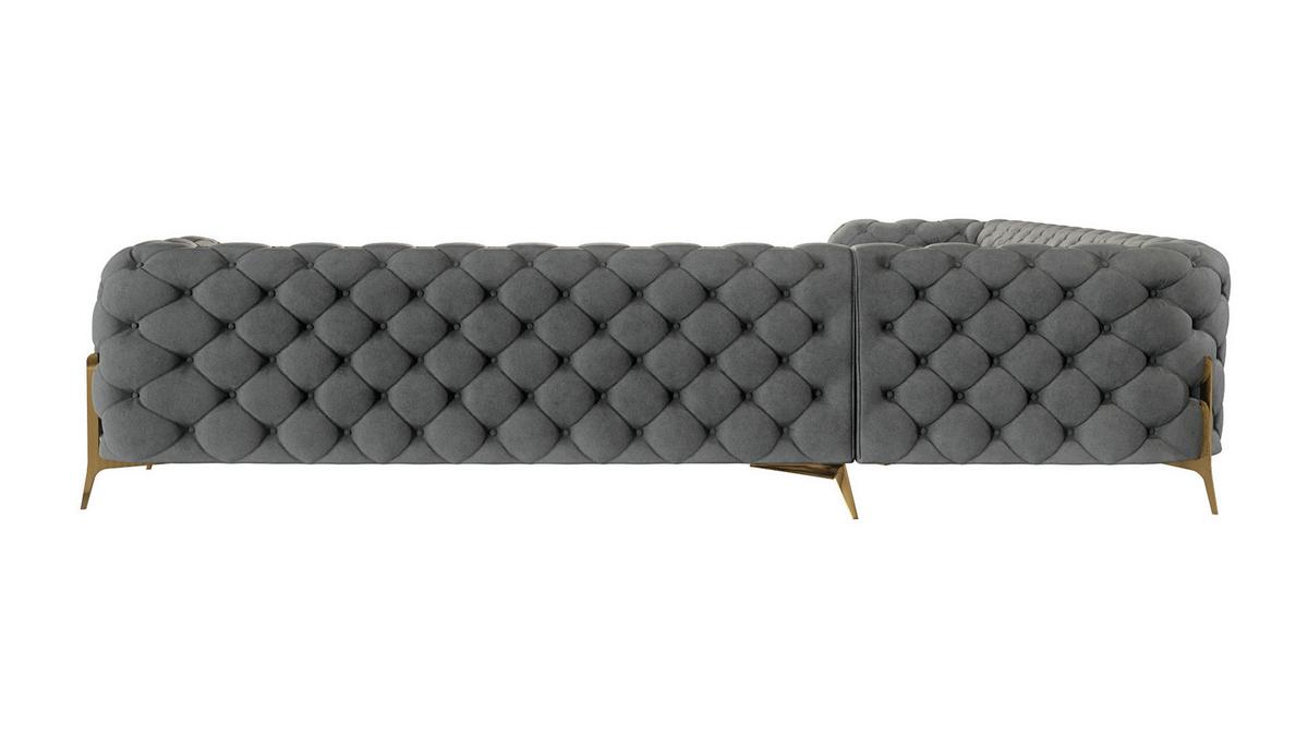 ECKSOFA Chesterfield Lexi Grau Samt - Goldfarben/Grau, Holz/Textil (323/323cm) - S-Style