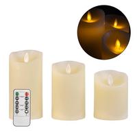 LED KERZEN SET mit Fernbedienung (3-tlg.) - Weiß, Naturmaterialen (8/8/15cm) - Intirilife