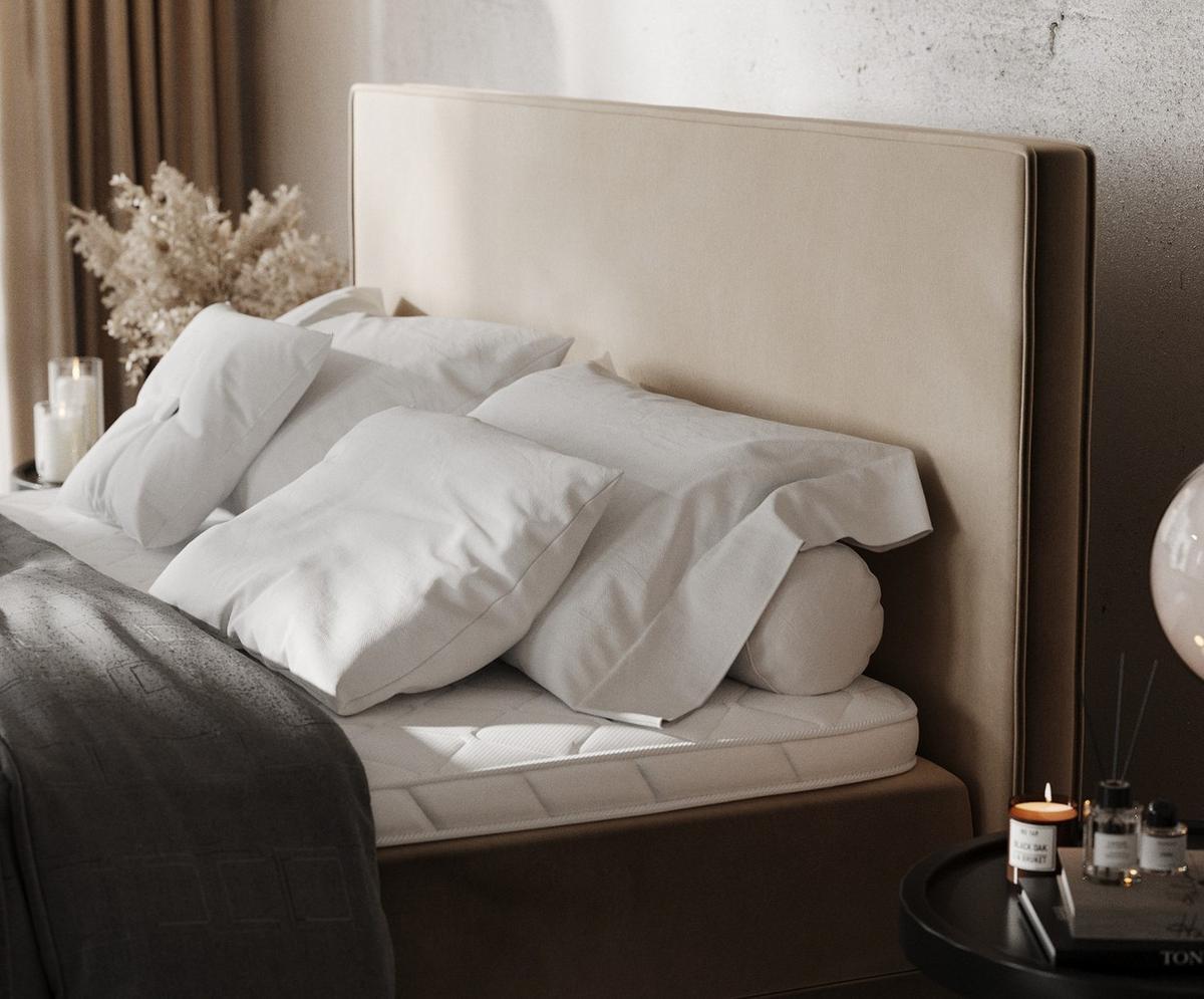 BOXBETT Velma 160/200 cm Taupe im Paros Stoff - Taupe/Schwarz, Holz/Holzwerkstoff (160/200cm) - AltaBeds