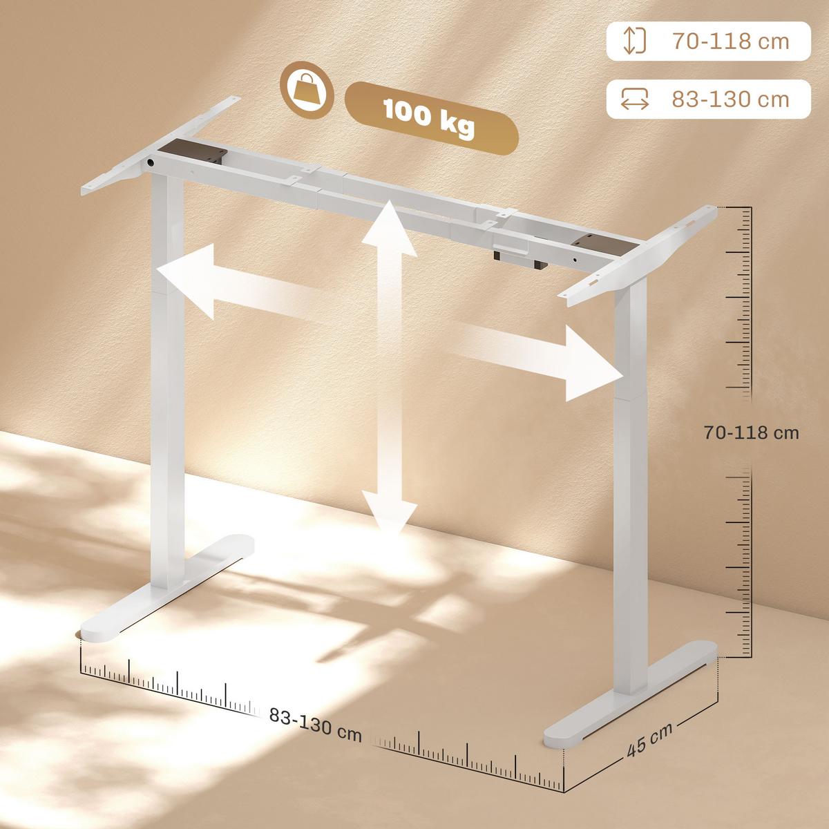 HÖHENVERSTELLBARER-SCHREIBTISCHGESTELL Stahl Weiß - Weiß, Metall (60/119/100cm) - HOMCOM