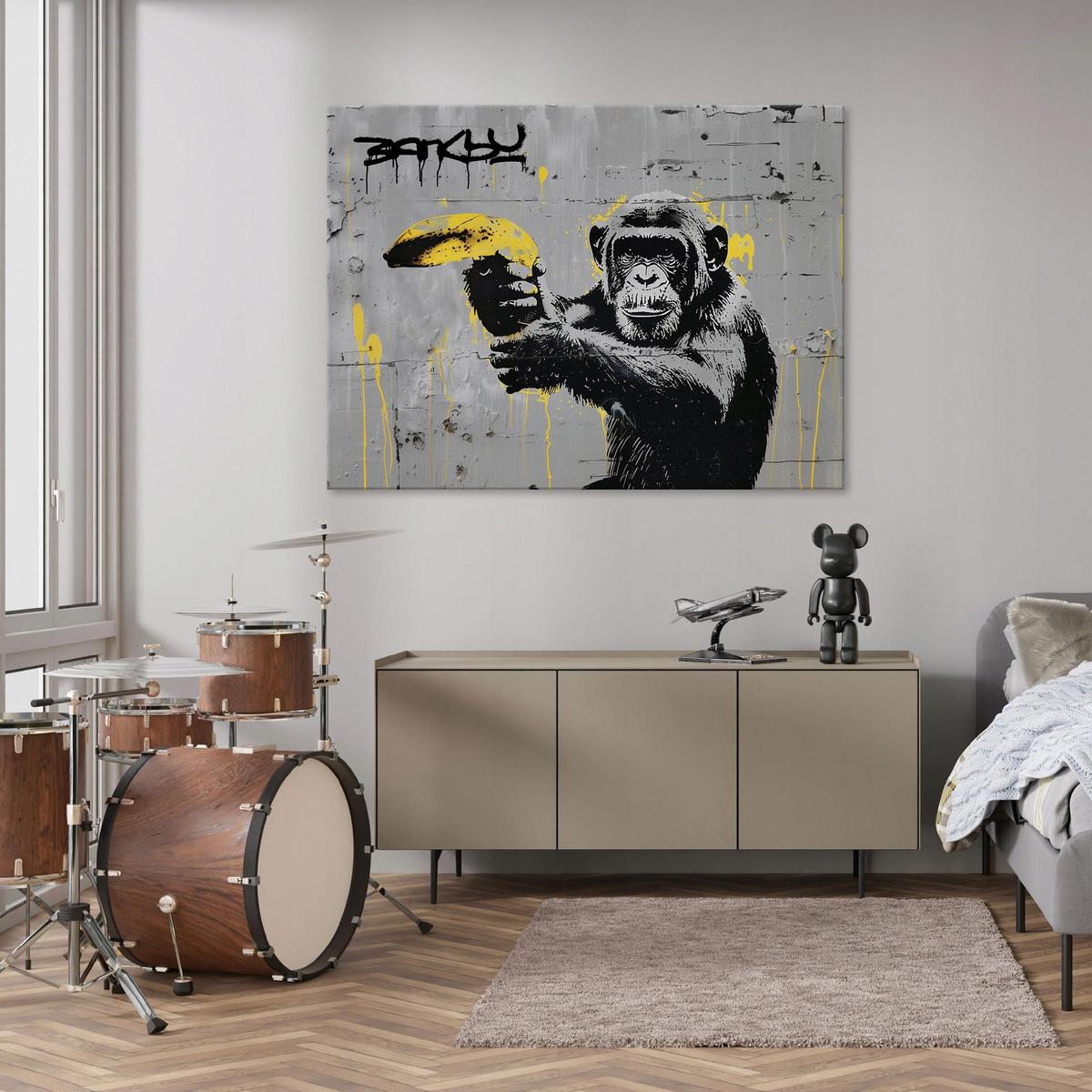 LEINWANDBILD Abstrakt Banksy Affe 120x80 - Multicolor, Holzwerkstoff (120/80cm) - Wallarena