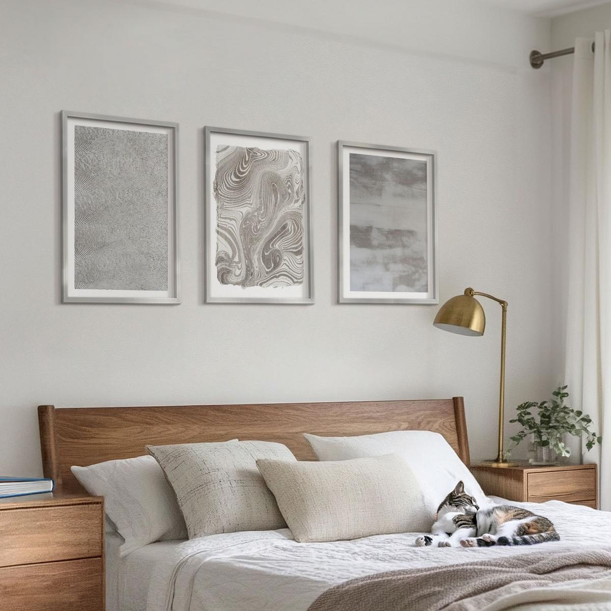 BILDER SET 3er Set - 40x60 cm Silberner Rahmen - Industrielle abstrakte Muster - Silberfarben, Kunststoff (40/60cm) - TULUP