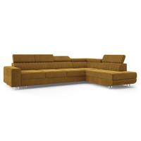 ECKSOFA HESTION Gelb Velours-Stoff mit Schlaffunktion - Gelb, Holz (332/190cm) - MASSENO