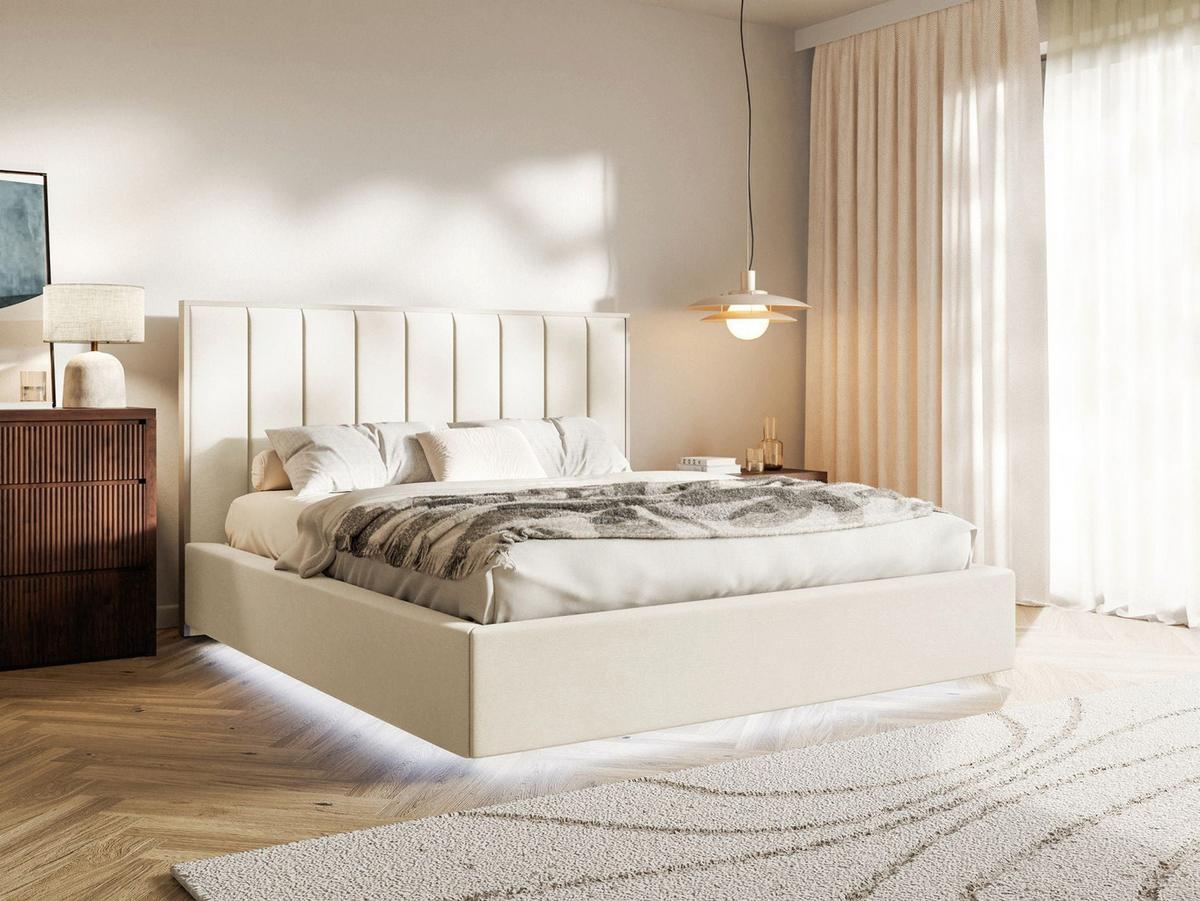 POLSTERBETT Togents Creme mit Veloursbezug und LED, 160x200 cm - Creme, Textil (160/200cm) - Selsey