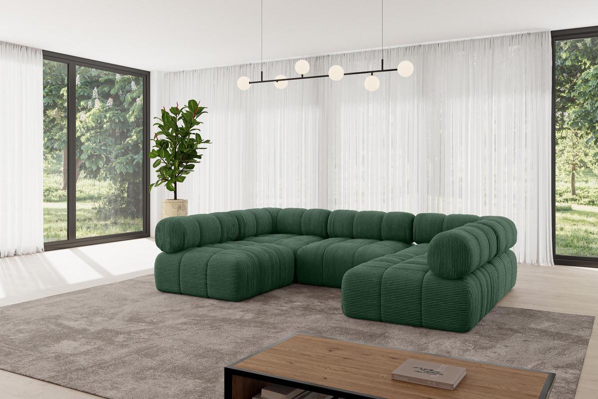 WOHNLANDSCHAFT modulares Sofa Garvo-U1 - 285x190x70 cm Grün Cord - Grün, Holzwerkstoff/Textil (285/70/190cm) - ALTDECOR