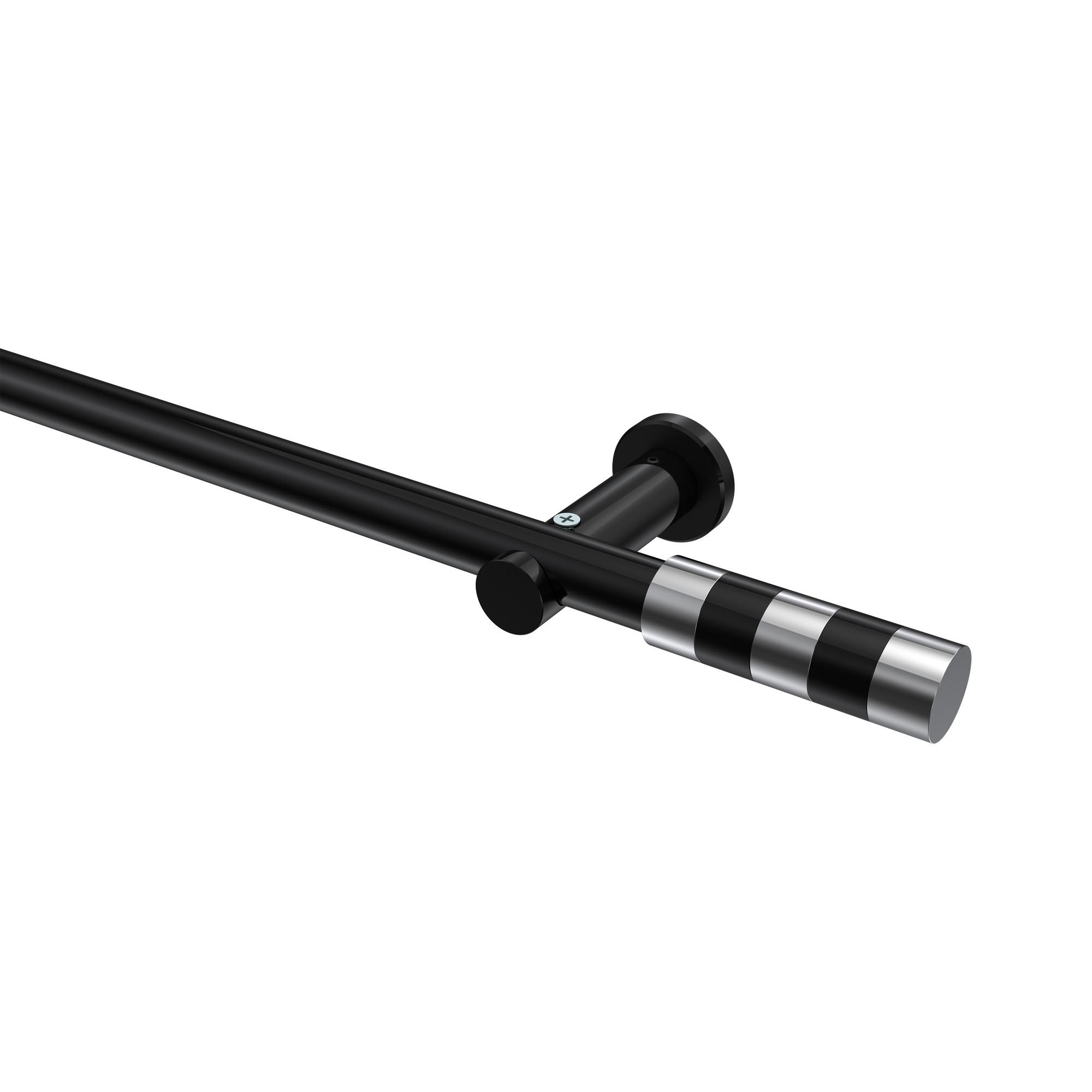 GARDINENSTANGE Platon Mavell 320 cm (geteilt in 2 x 160 cm), 1-läufig (ohne Ringe), 20 mm Ø Schwarz - Chromfarben/Schwarz, Metall (320cm) - INTERDECO