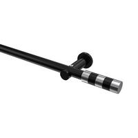 GARDINENSTANGE Platon Mavell 320 cm (geteilt in 2 x 160 cm), 1-läufig (ohne Ringe), 20 mm Ø Schwarz - Chromfarben/Schwarz, Metall (320cm) - INTERDECO