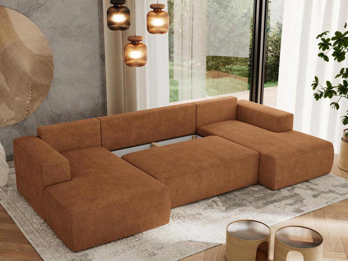 WOHNLANDSCHAFT TRENTINO U Orange Struktur - Schwarz/Orange, Kunststoff/Textil (334/91/163cm) - MKS