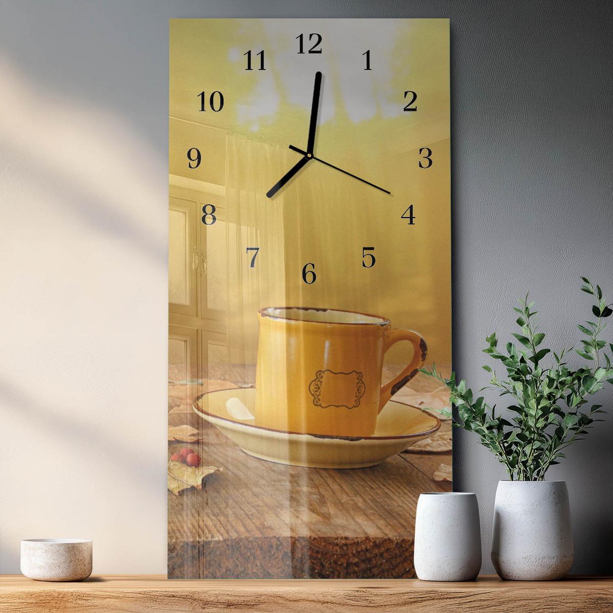 WANDUHR aus Glas 30x60 cm - Tasse - Goldfarben, Glas (30/60/0.4cm) - TULUP
