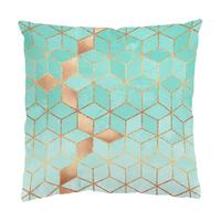 DEKOKISSEN Türkis Weiß goldene Geometrie 50/50 cm - Türkis, Textil (50/50/10cm) - Bilderwelten