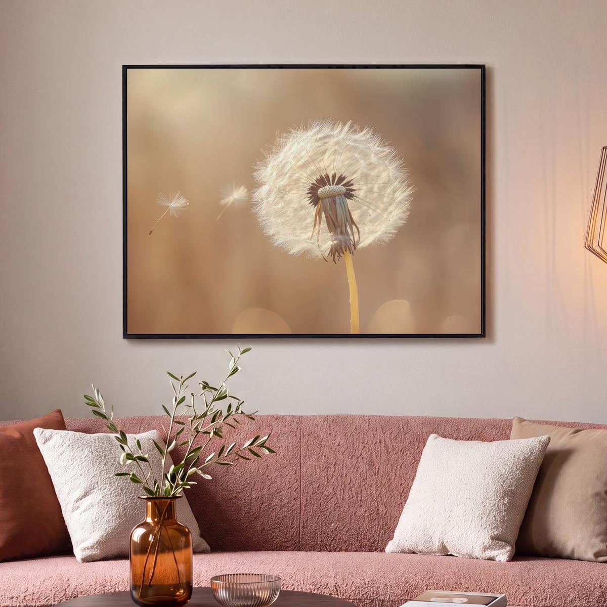 LEINWAND Bilder mit Rahmen - Löwenzahn - Beige - Natur - Blume - 100x70 - Hellbraun, Textil (100/70cm) - MuchoWow