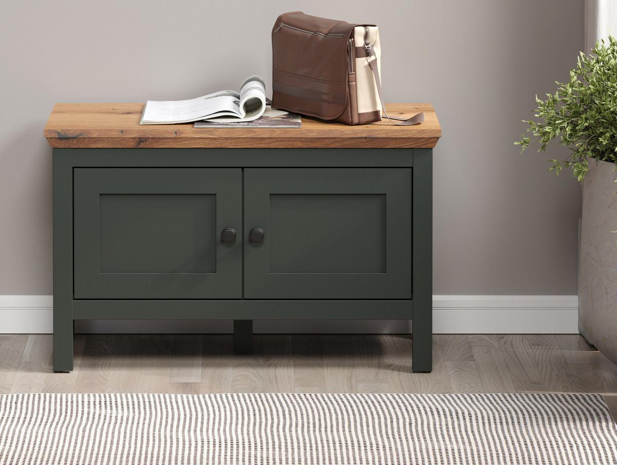 GARDEROBENBANK grün, Evoke Eiche Landhaus 77 x 48 cm, Sitzbank mit Stauraum - Eichefarben/Schwarz, Holzwerkstoff/Kunststoff (77/48/39cm) - Top.Furn
