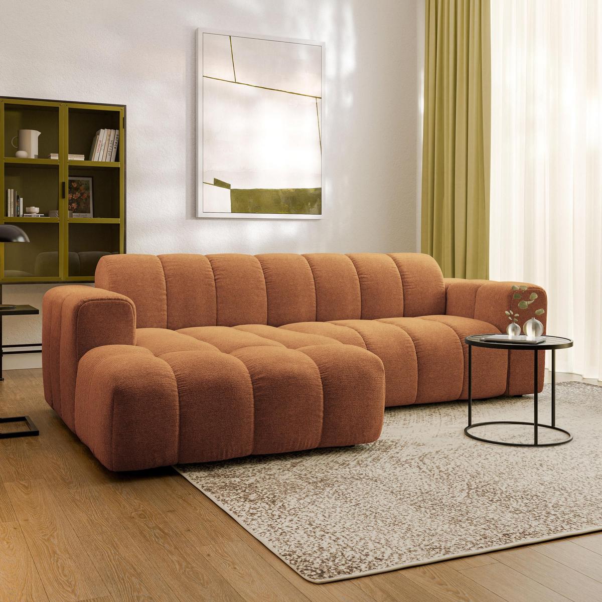 ECKSOFA TISI Orange Strukturstoff - Orange, Holz (274/165cm) - MASSENO