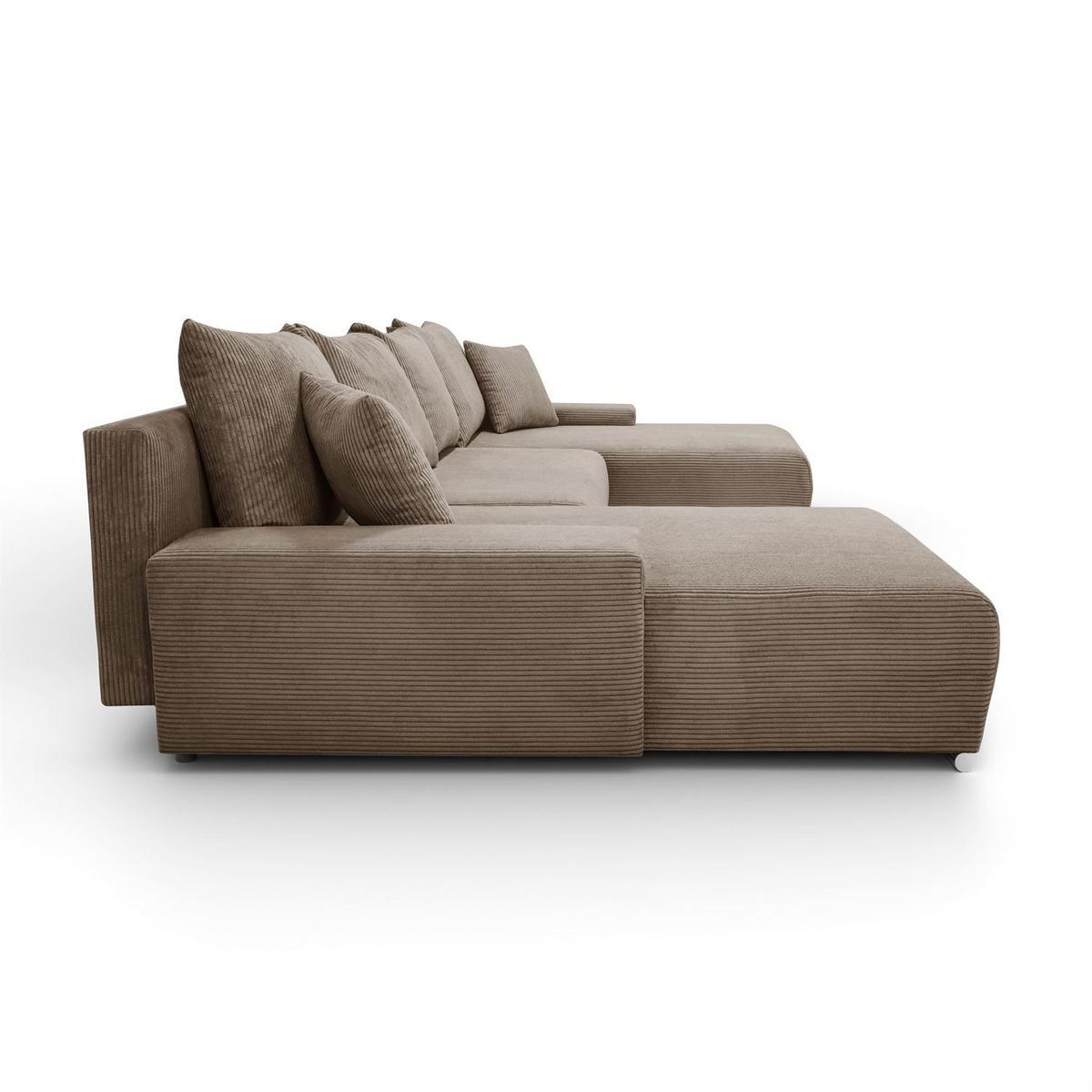 WOHNLANDSCHAFT LAVIO U mit Schlaffunktion und Bettkasten - Braun, Textil (348/93/188cm) - Lookway