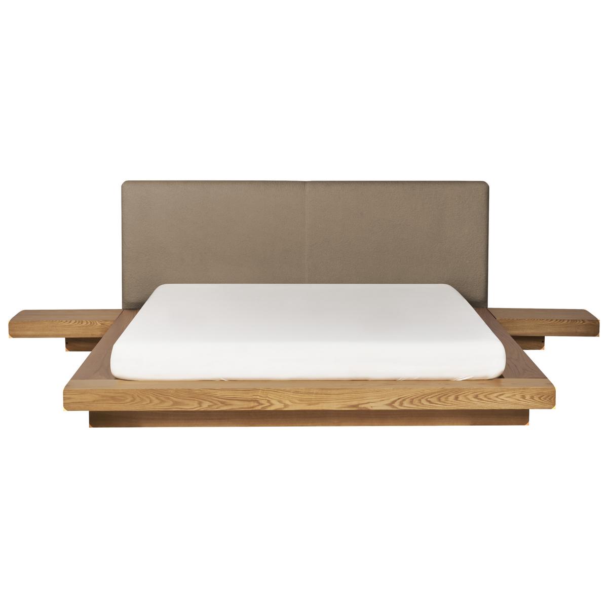 BETT mit LED 160/200 cm MDF-Platte Hellbraun Zen - Hellbraun, Holz (160/200cm) - Beliani