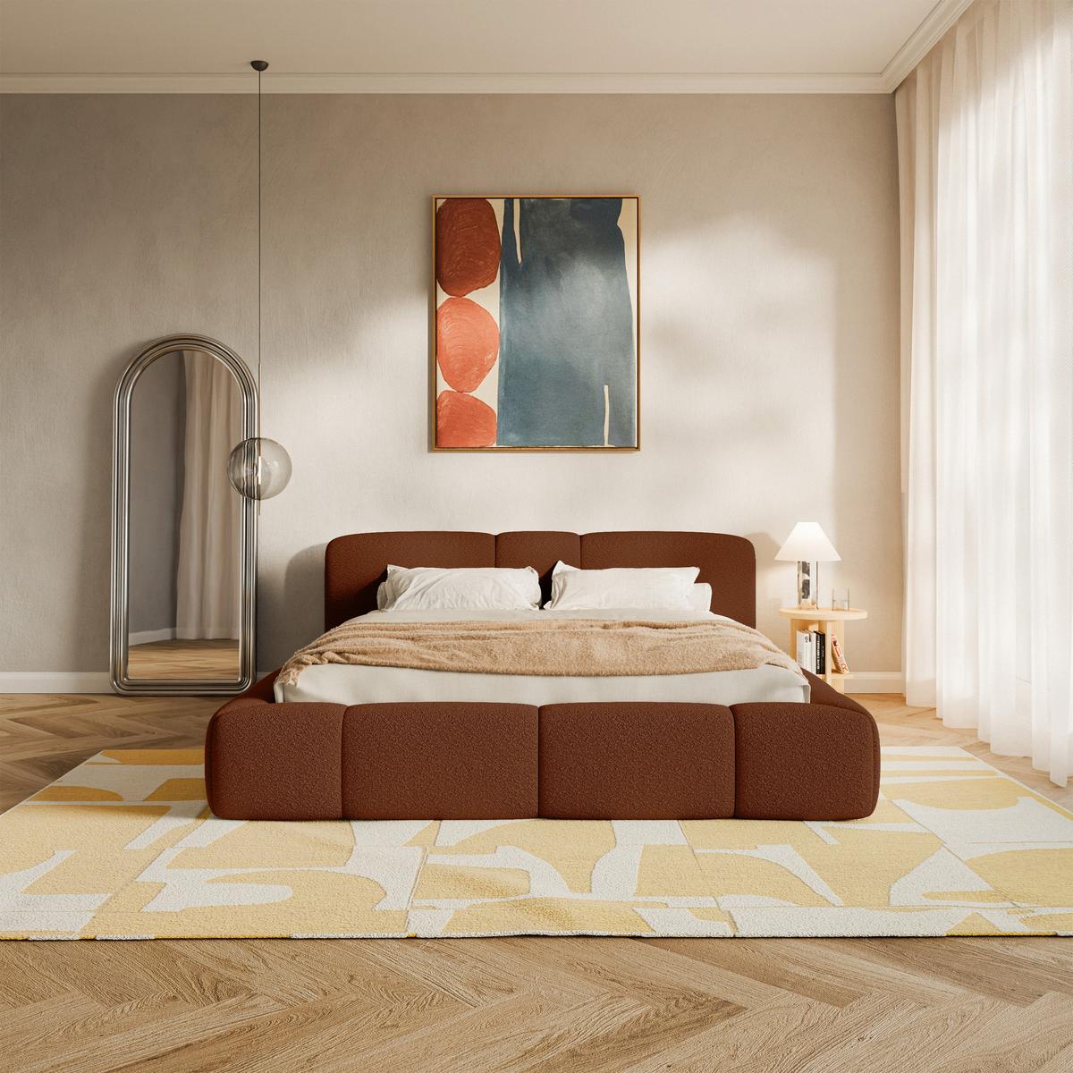 POLSTERBETT Bowia, Bettkasten Kupfer Bouclé, 200x200 cm - Schwarz/Kupferfarben, Textil (200/200cm) - Selsey