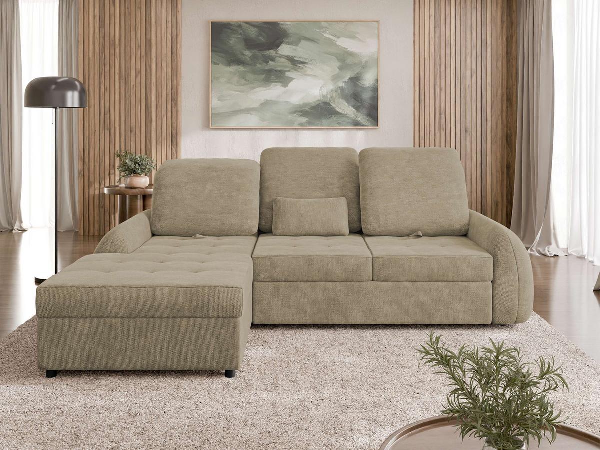 ECKSCHLAFSOFA Soreno, Seite: Links - Hellbraun/Schwarz, Holz/Kunststoff (255/176cm) - MIRJAN24