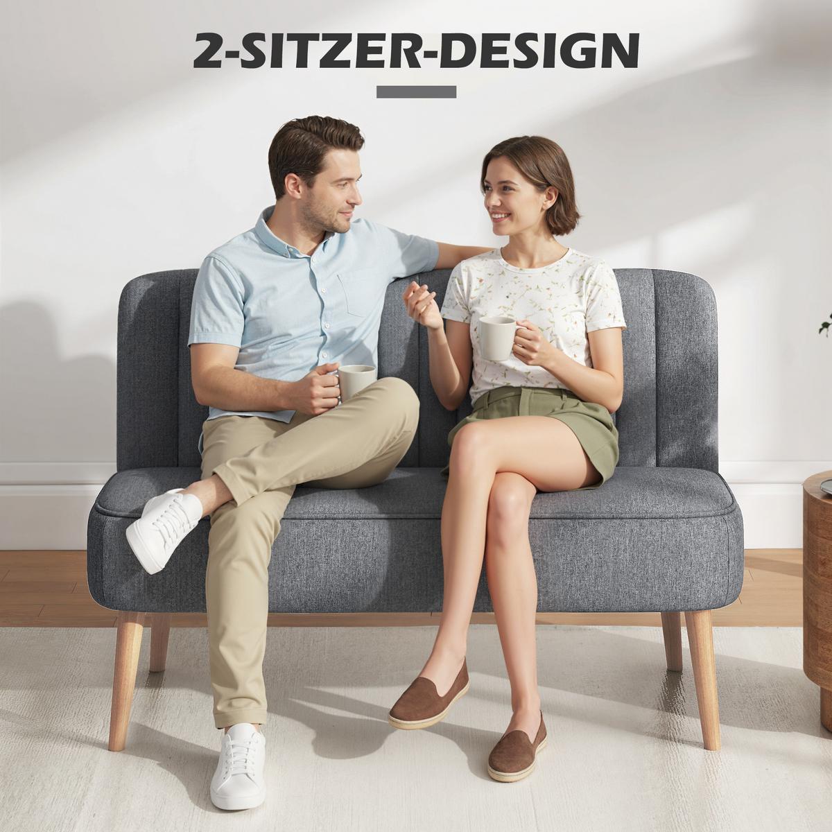 SOFA Polyester Gummiholz Grau - Naturfarben/Grau, Holz/Textil (56.5/77/117cm) - HOMCOM