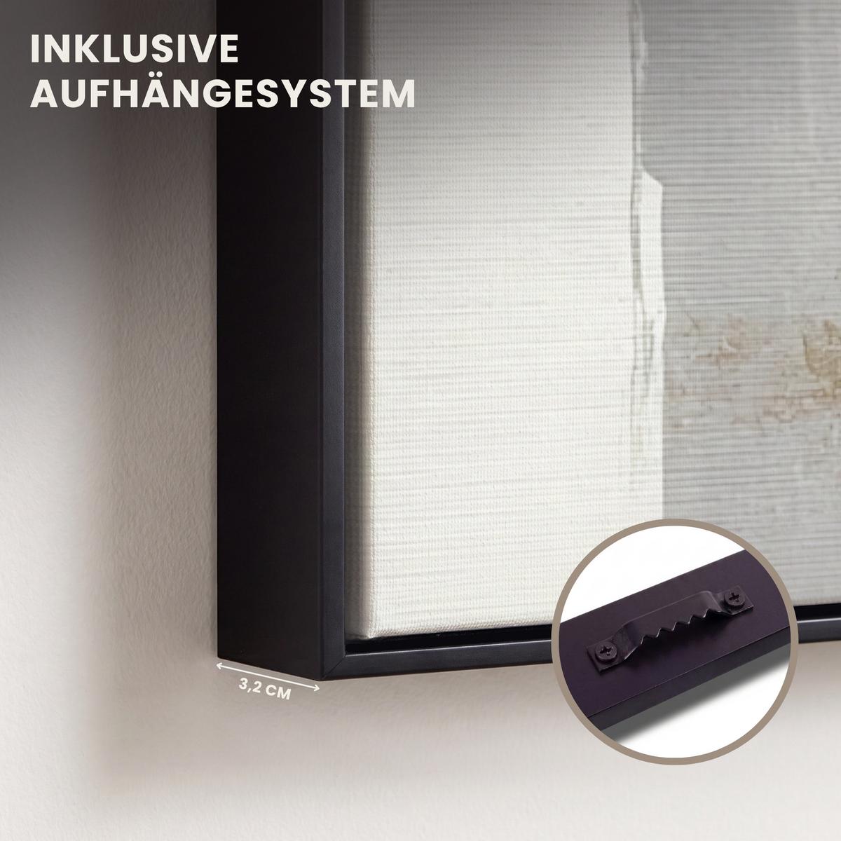 LEINWAND Bilder mit Rahmen - Gold - Rechtecke - Kreise - Abstrakt - 80x120 - Weiß, Textil (80/120cm) - MuchoWow