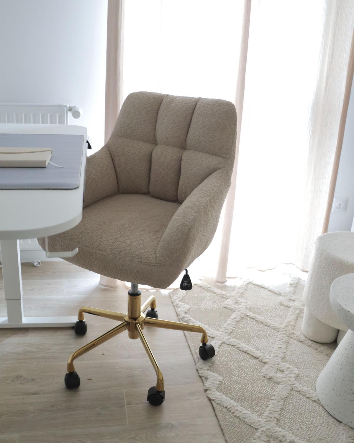 SCHREIBTISCHSTUHL Beige Palmdale - Beige/Goldfarben, Textil (58/87/61cm) - Beliani