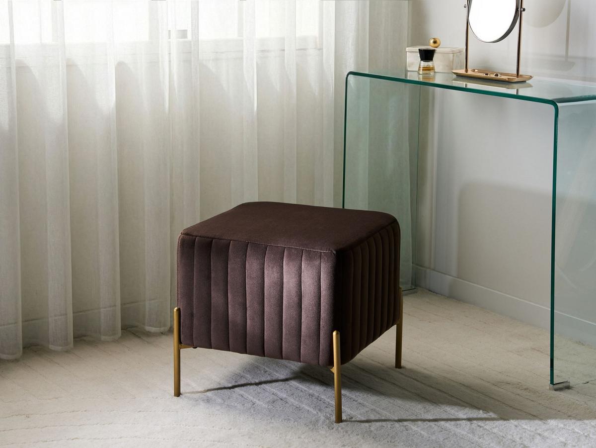 HOCKER Samtstoff Dunkelbraun Utah - Goldfarben/Braun, Textil (47/43/47cm) - Beliani