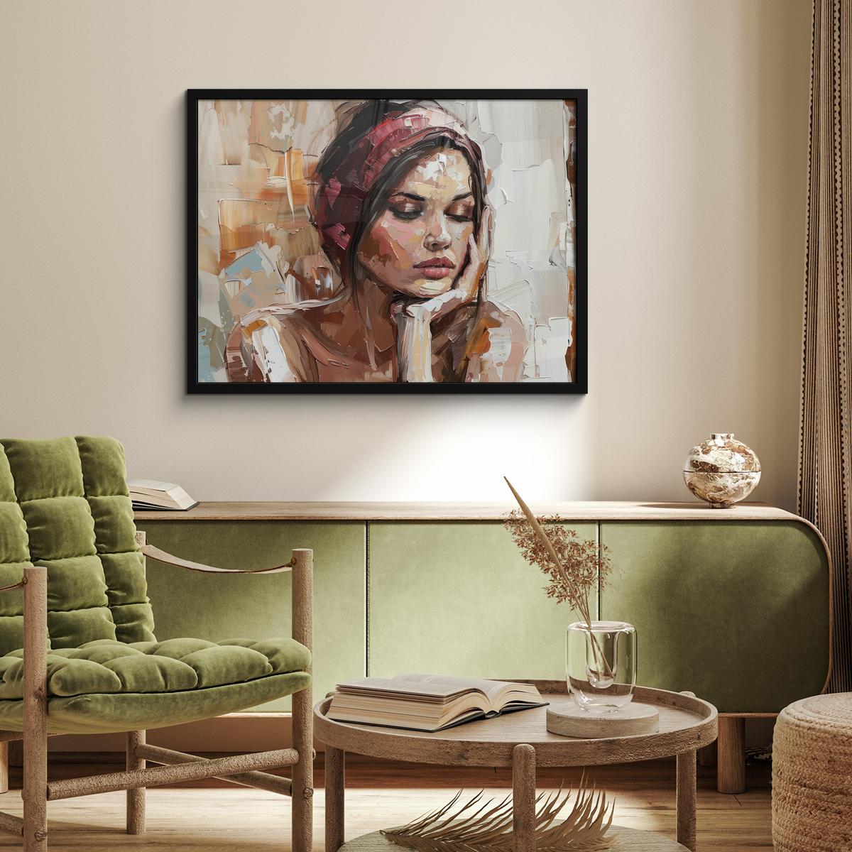 POSTER MIT RAHMENGERAHMTES BILD Frau - Lackierung - Porträt - Modern 80x60 cm - Altrosa, Papier (80/60cm) - MuchoWow