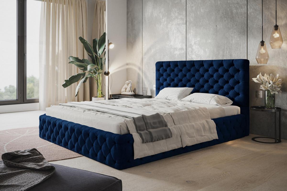 BETT 160x200 - Polsterbett mit Bettkasten und Holzrahmen - Elegant Betten - Glatter Kronos-Stoff - Kollektion Miami, Blau - Blau, Holz/Kunststoff (160/200cm) - Alpi-Möbel