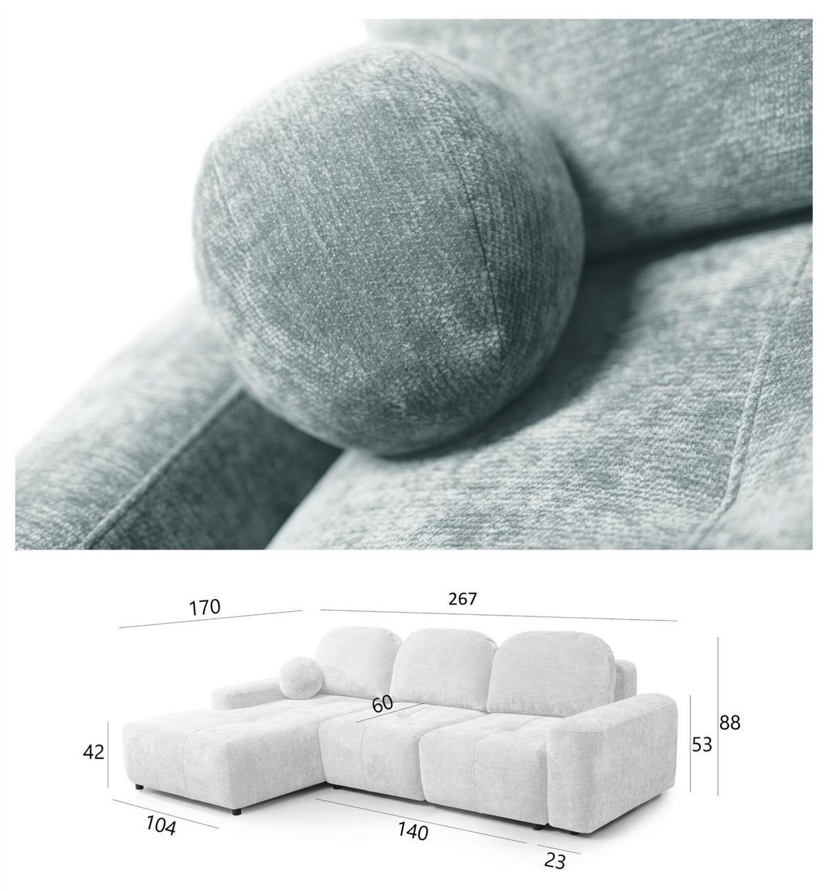 ECKSOFA Argos In Vibe - Blaugrau, Holzwerkstoff/Textil (170/267cm) - Fun Möbel