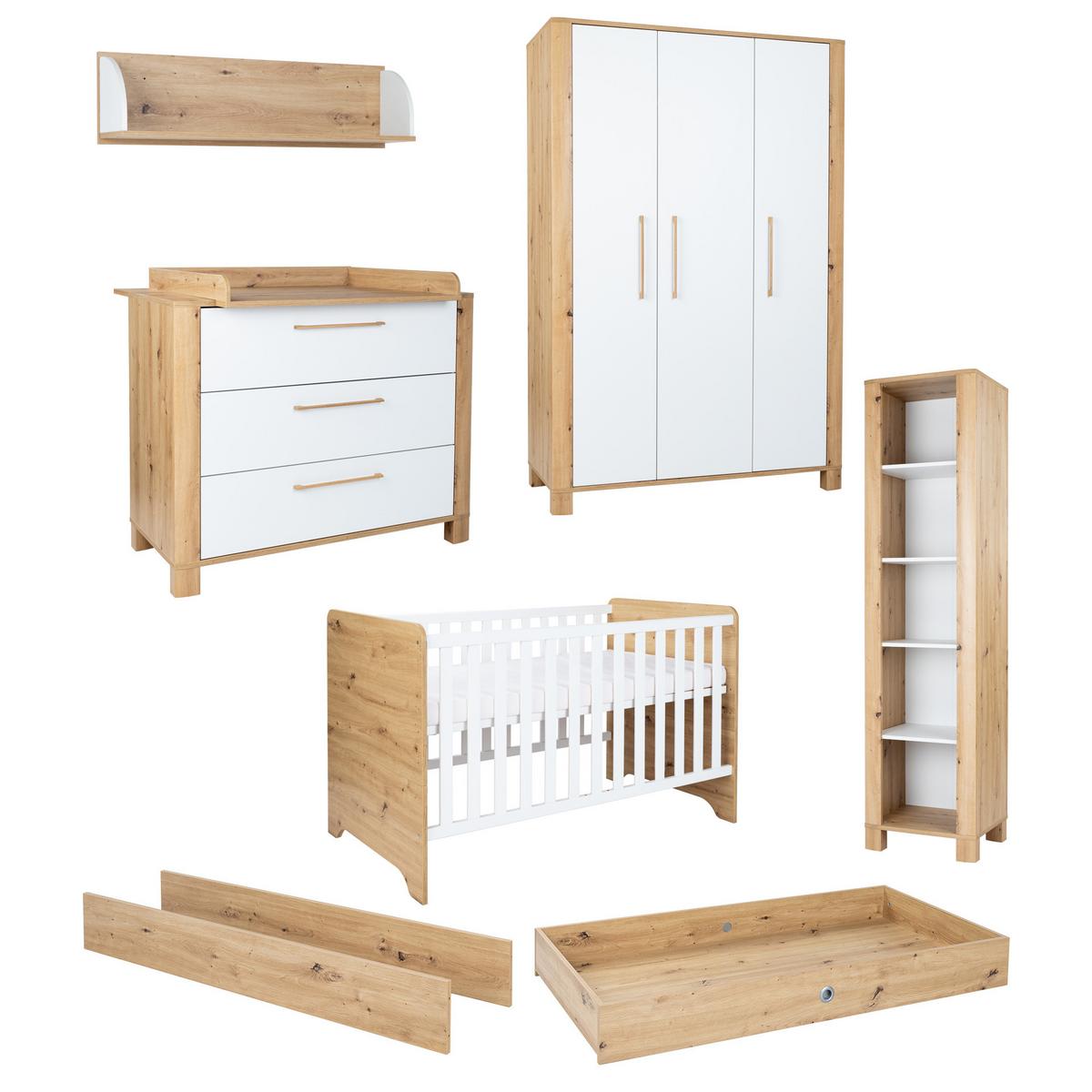 BABYZIMMER Mega-Set Marlon 7-tlg. - Weiß/Eiche Artisan, Holz/Holzwerkstoff (1/1/1cm) - arthur berndt