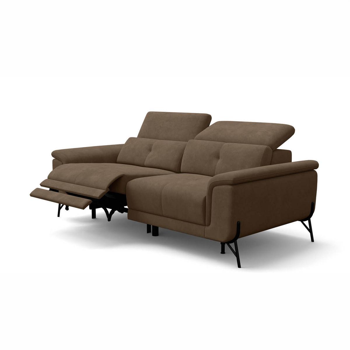 SOFA RELAX AVENA 3-Sitzer, brauner Veloursstoff - Schwarz/Braun, Holz/Textil (204/80/108cm) - Courtois Laville