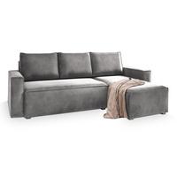 ECKSOFA SILES Hellgrau Velours-Stoff mit Schlaffunktion - Hellgrau/Grau, Holz/Kunststoff (230/140cm) - MASSENO