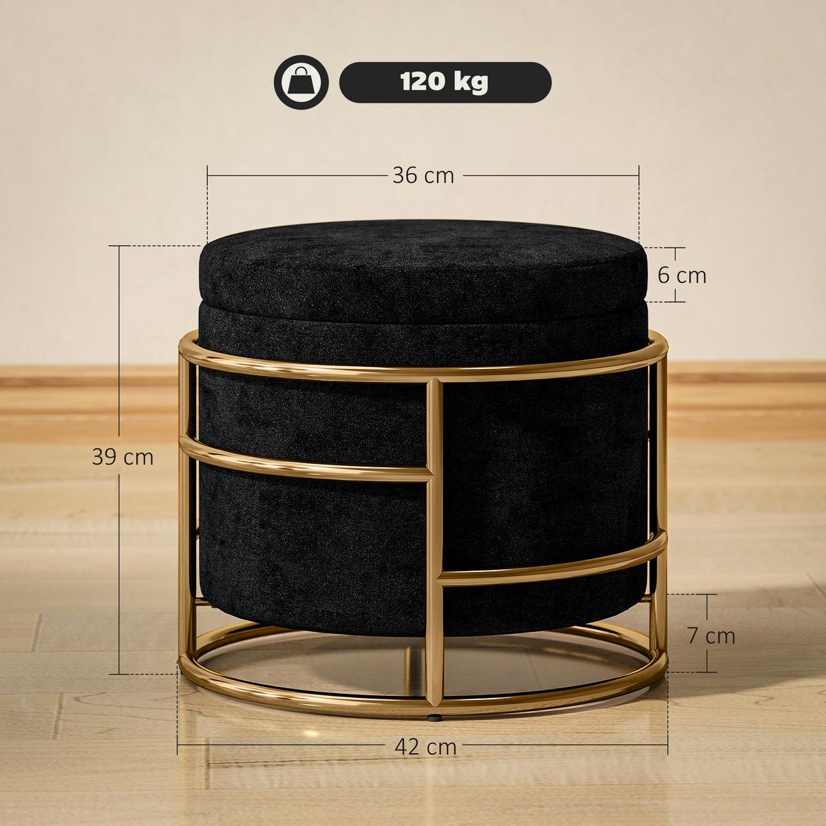 SITZHOCKER mit Stauraum, Kleiner Hocker mit Deckel für Wohnzimmer Schlafzimmer - Schwarz, Kunststoff (42/39/42cm) - HOMCOM