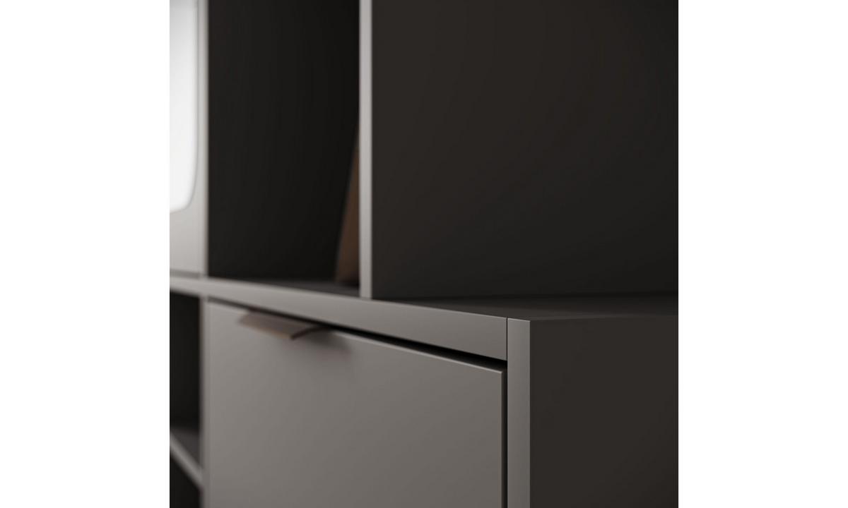 GARDEROBE NOLA 100/33,1/188,5 cm Grau matt mit Spiegel und Schuhschrank - Grau, Holzwerkstoff/Metall (100/188.5/33.1cm) - Lookway