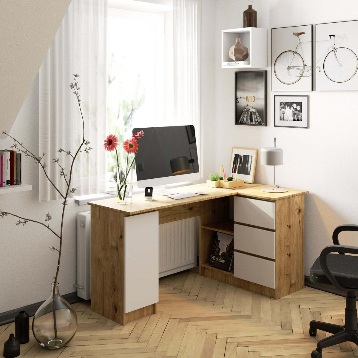 SCHREIBTISCH Eiche Artisan, Weiß 77/155/85 - Eiche Artisan/Weiß, Holzwerkstoff (130/51/77cm) - RAUMHIRSCH FURNITURE