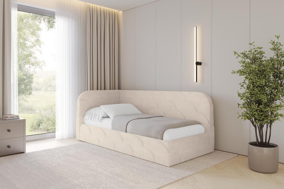 EINZELLBETT Jugendbett mit Bettkasten, Rechts - ELRY 80x200 Beige - Naturfarben, Holzwerkstoff/Textil (80/200cm) - ALTDECOR