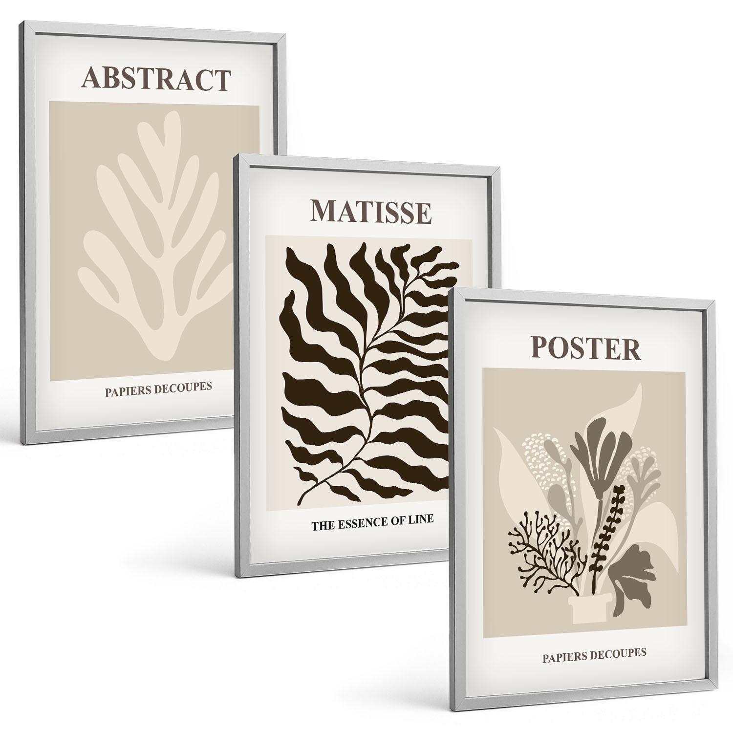 BILDER SET 3er Set - 40x60 cm Silberner Rahmen - Beige-braune Pflanzenmuster - Silberfarben, Kunststoff (40/60cm) - TULUP