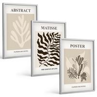 BILDER SET 3er Set - 40x60 cm Silberner Rahmen - Beige-braune Pflanzenmuster - Silberfarben, Kunststoff (40/60cm) - TULUP