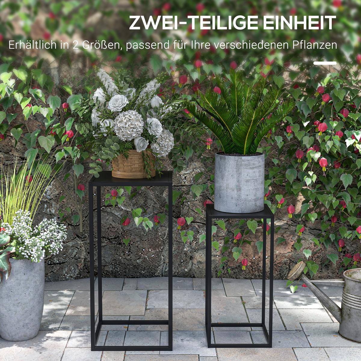 BLUMENSTÄNDER 2er Set Stahl Schwarz - Schwarz, Metall (31/31/65cm) - Outsunny
