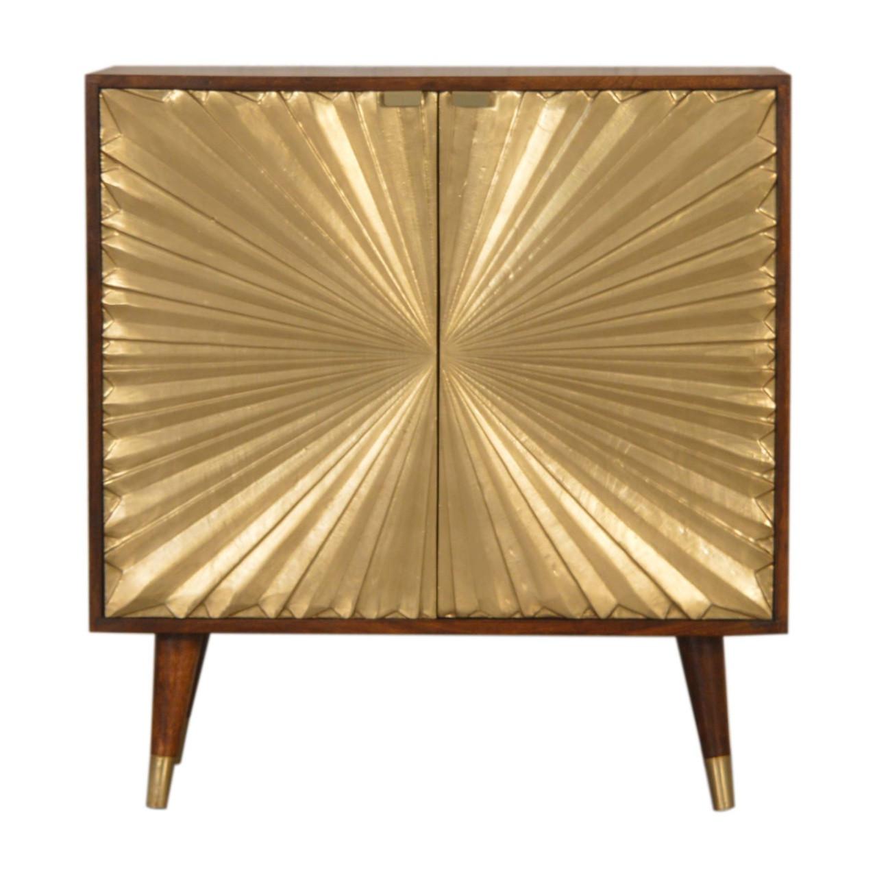 GOLDENER SCHRANK in einem reichen Kastanienholz-Finish, Nordische Beine, Gold und Braun - Messingfarben/Braun, Holz/Metall (75/80/35cm) - Artisan Furniture