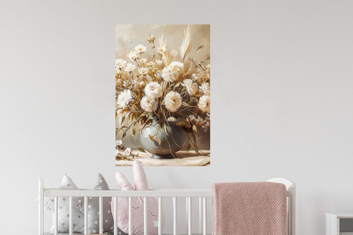 WANDTATTOO Blumen - Vase - Stilleben - Beige Wandbild 40x60 cm - Creme, Kunststoff (40/60/0.1cm) - MuchoWow