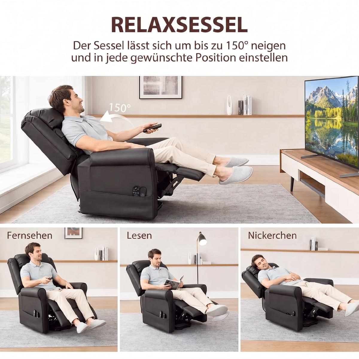 ELEKTRISCHER-AUFSTEHSESSEL PU-Leder Dunkelbraun - Dunkelbraun, Leder/Metall (80/106/100cm) - HOMCOM