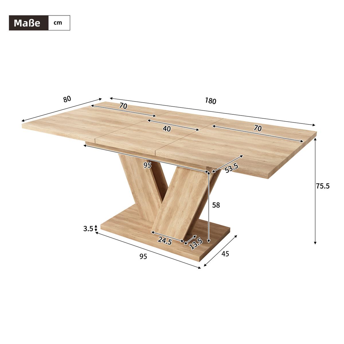 ESSTISCH ausziehbar 140-180cm eiche V-gestell - Eichefarben, Holzwerkstoff (80/180/75.5cm) - Urban Meuble