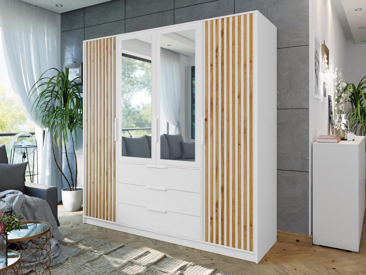 KLEIDERSCHRANK Bali Lux D4 - Weiß, Holzwerkstoff/Metall (196/200/58cm) - MIRJAN24