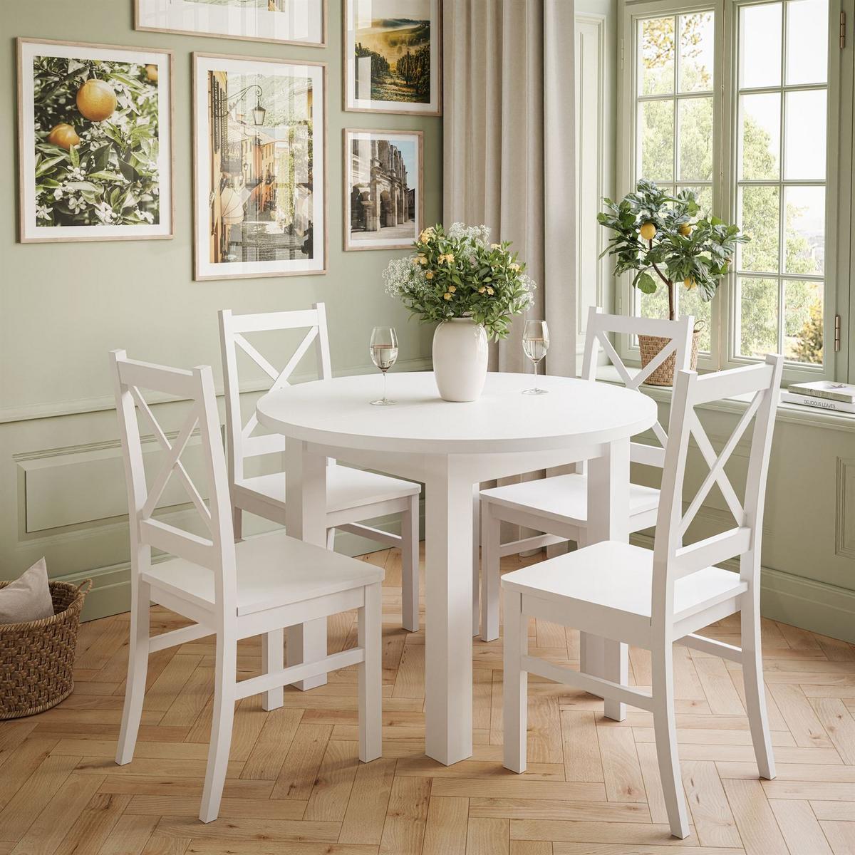 ESSZIMMERSET OLEA Tisch + 4 Stühle - Weiß, Holzwerkstoff (100/77/100cm) - Lookway