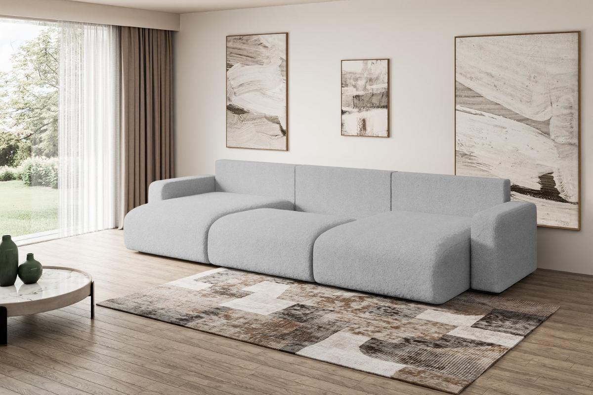 WOHNLANDSCHAFT mit Schlaffunktion und Bettkasten KLEEA-U - 347x143x83 cm Hellgrau Bouclé - Hellgrau/Schwarz, Holzwerkstoff/Kunststoff (347/83/143cm) - ALTDECOR